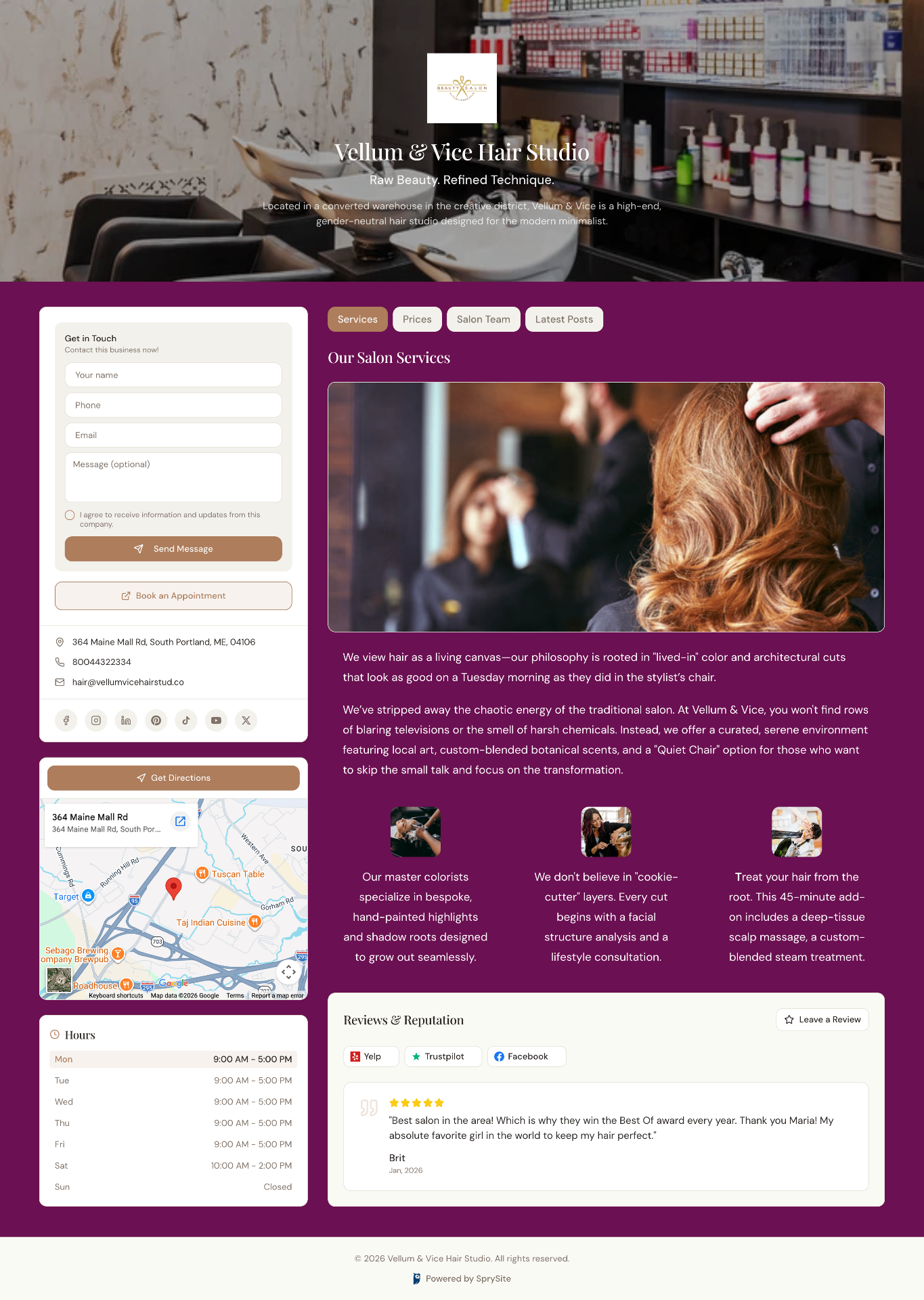 Hair salon website example