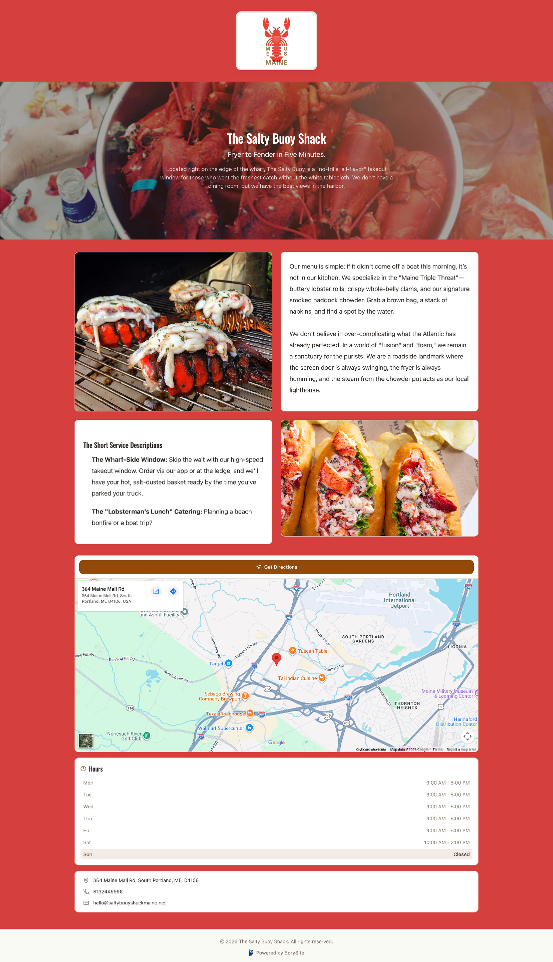 Lobster restaurant website example