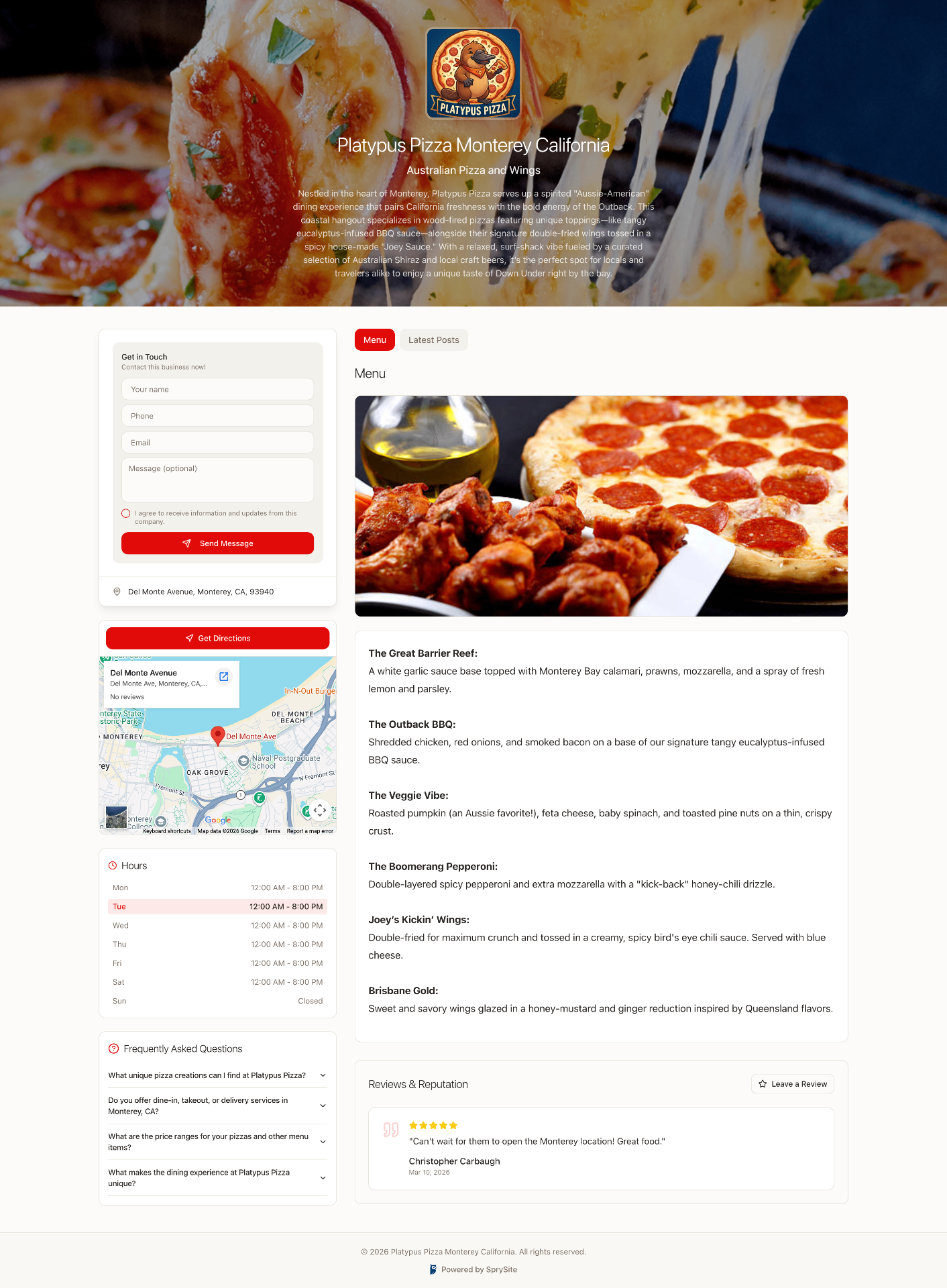 Takeout restaurant website example